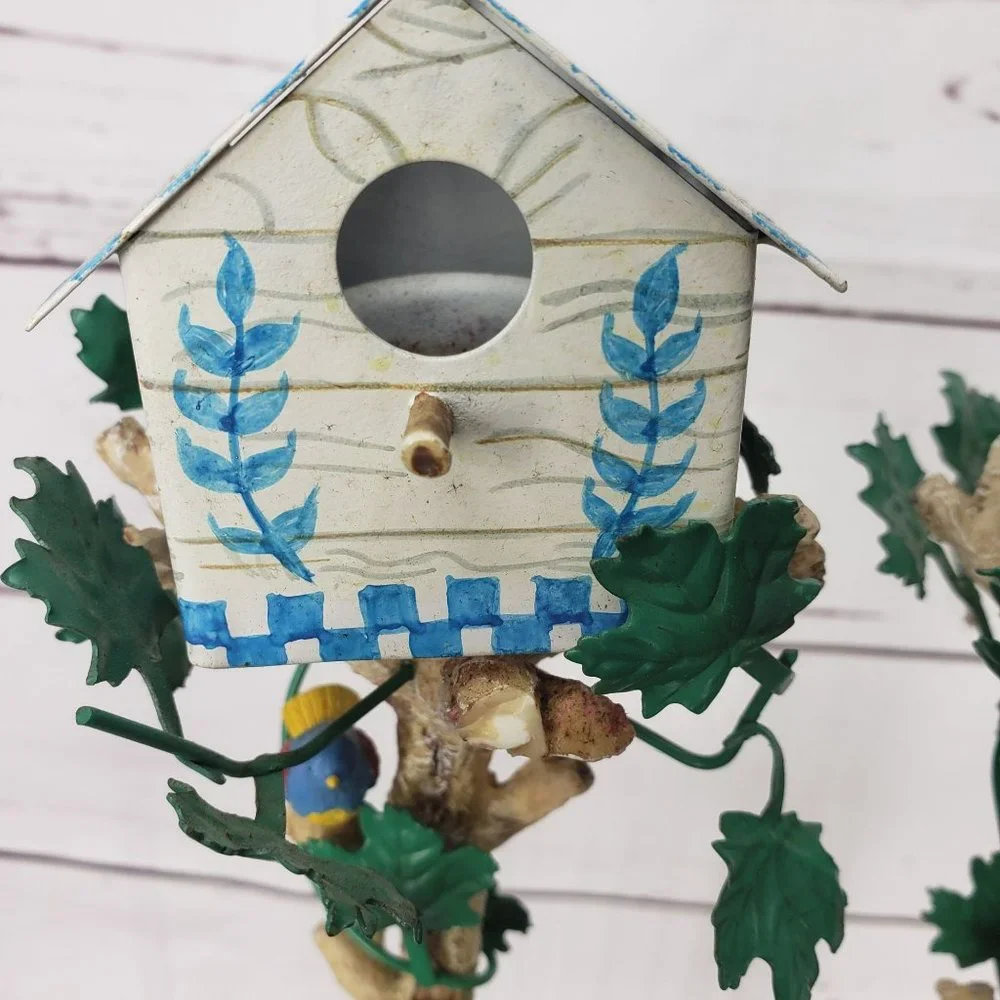 Vintage Russ 15068 BirdHouse Candle Stick Holder Bird Floral‎ Table Scape 9.5